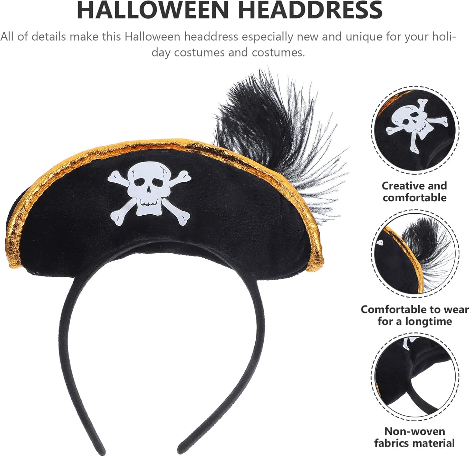 Ciieeo Skull Hat Headband Pirate Skull Hairband Cosplay Pirate Headbands Captain Hat Headband Kids Costumes Party Headbands Child Non-Woven Fabric Scarf Skeleton image number 2