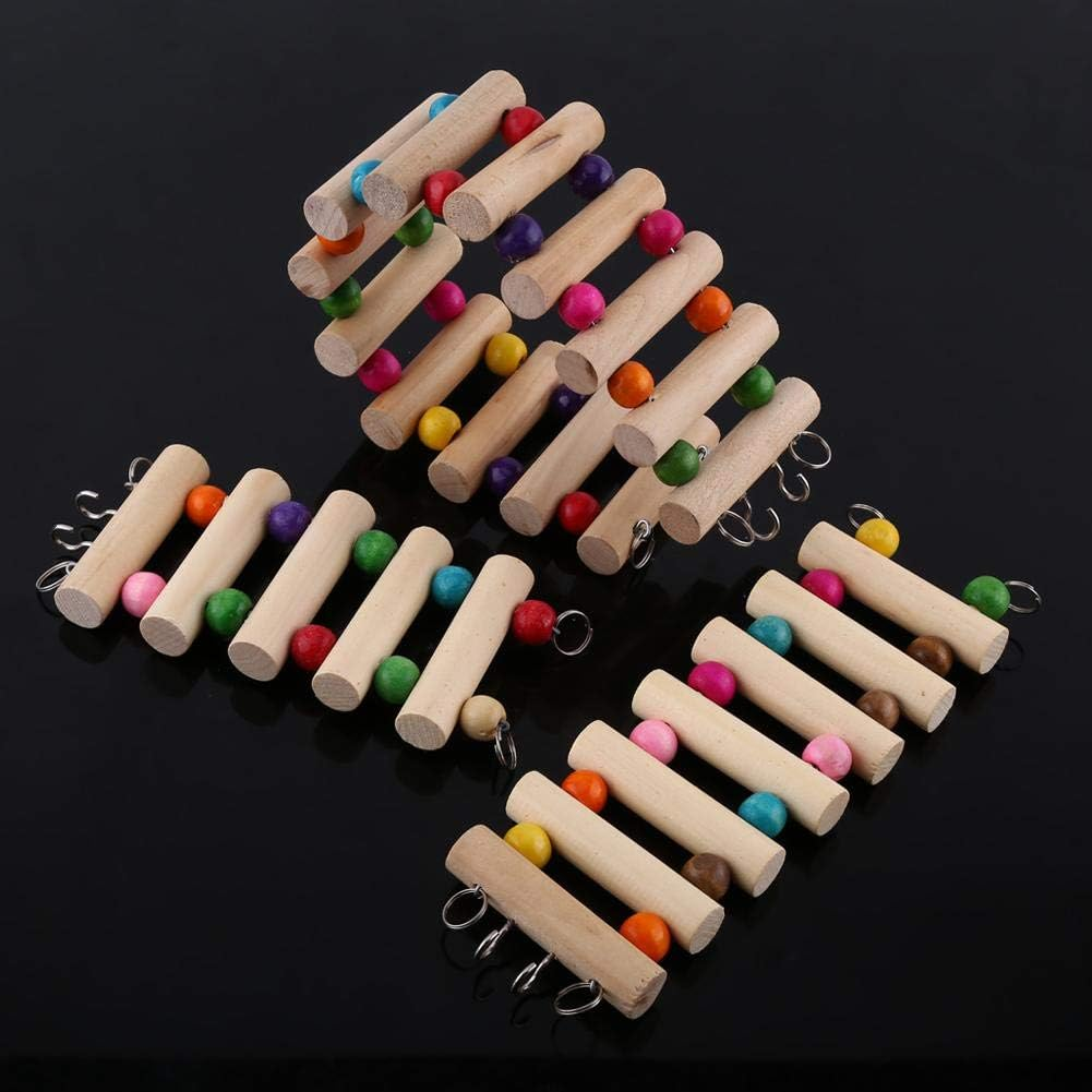 Pet Bridge Ladder Toy, S/M/L Wooden Bendable Rope Suspension Bridge with Rainbow Beads Climbing Swing Steps Teeth Chew Toys Cage Decoration for Mouse Rat Hamster Parrot(S)