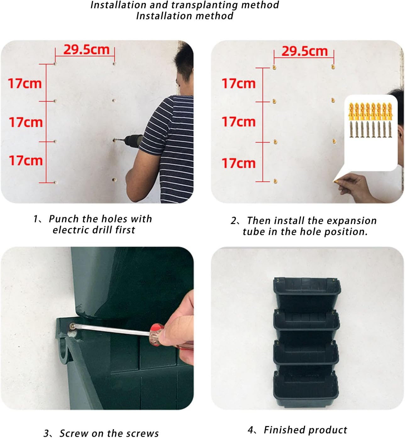 Vertical Garden Planter for Indoor and Outdoor Plants, 4 Pots Hanging Vertical Wall Planter, Wall Mounted Vertical Hanging Wall Planter for Yard Garden Fence Home image number 3