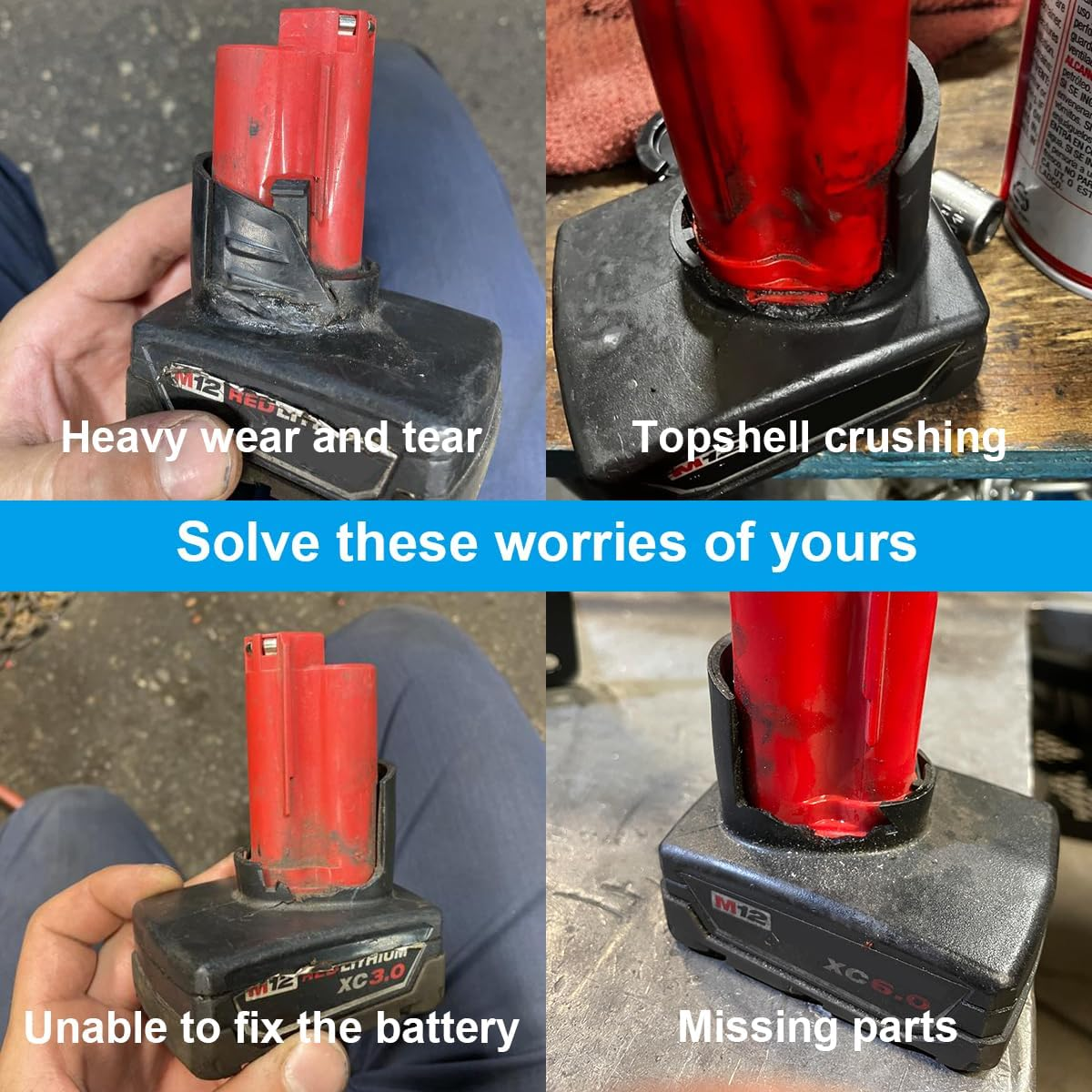 ZHUROUPU M12 Battery Case Cover Replacement for Milwaukee, Battery Top Plastic Case Replacement for Milwaukee 12V, M12 Li-Ion Battery Shell Housing Accessories 48-11-2411 48-11-2420 48-11-2401 image number 3