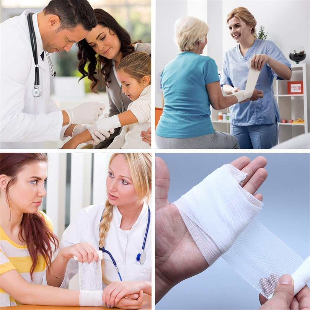 10 Roll Gauze Bandage Rolls Elastic Stretch Gauze Rolls Medical Gauze Stretch Roll Tape Self-Adherent Tape Pressure Wrap Bandage Rolls First Aid Tape Conforming Stretch Gauze Bandage Rolls,7.5Cmx4.5M image number 5
