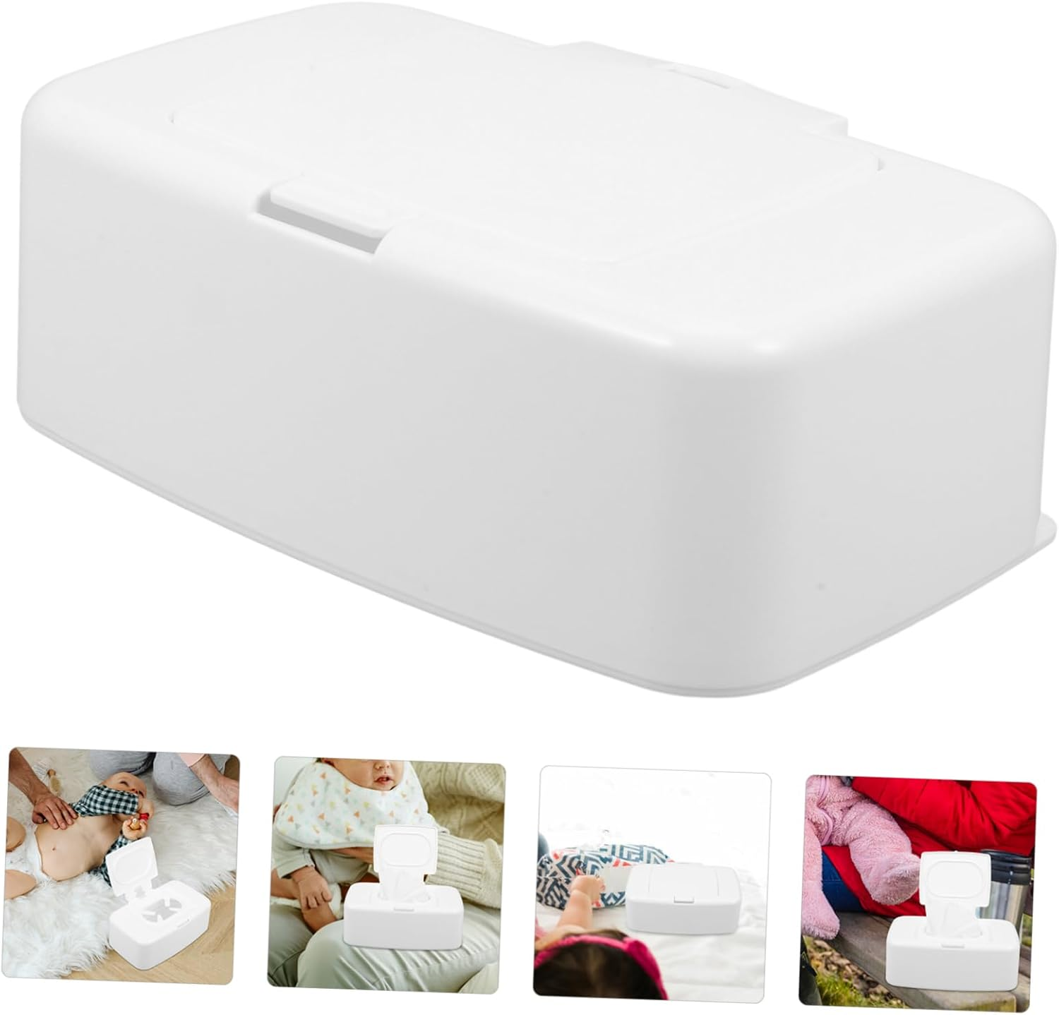 Wipes Dispenser Box Plastic White Lid Adjustable Household Infant Wipes Holder Suitable for Living Room Bedroom Nursery Travel image number 2