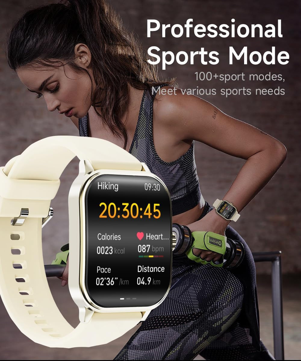 Smart Watch for Women Men Fitness Tracker,1.91" HD Smartwatch with 120 Sports Modes Make/Answer Calls, IP67 Waterproof, Smartwatch for Android Phones Iphone - Gold image number 4