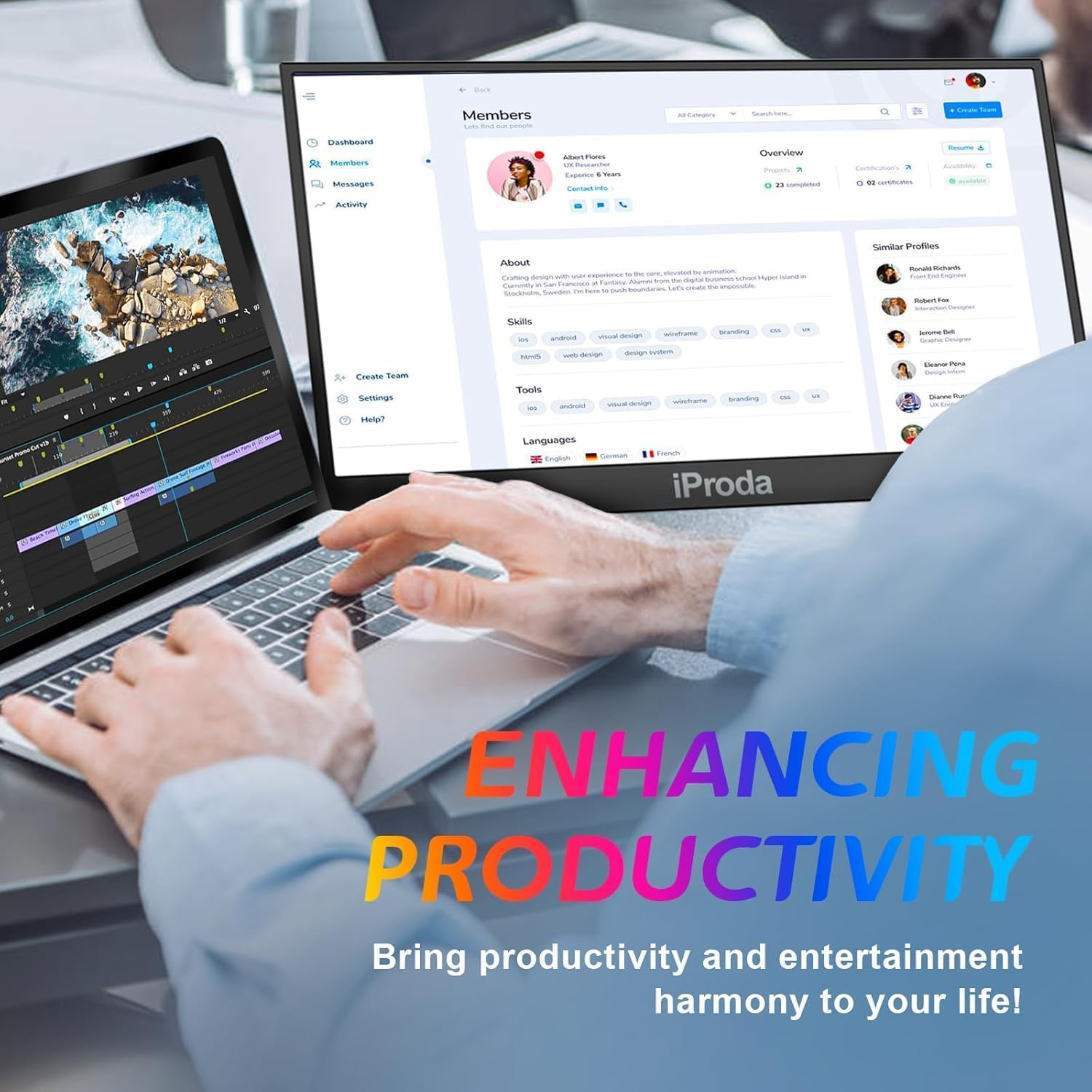 Iproda 15.6 Inch 1080P FHD Portable Monitor for Laptop, PC, Mac, Phone, PS5, Xbox, Switch - Black image number 1