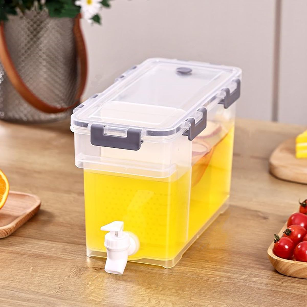 3.5 Liter Water Dispenser, Plastic Beverage Dispenser, Water Dispenser with Tap and Divider, Cold Water Jug with Tap, Lemonade Drink Container for Kitchen, Party, Bar (Gray) image number 2