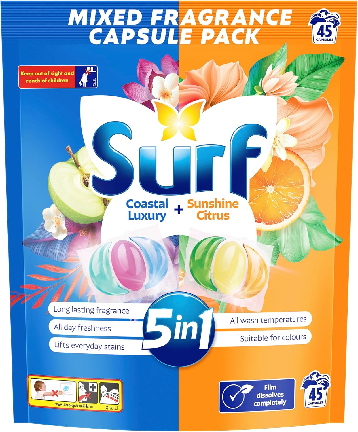 Surf 5-In-1 Coastal Luxury + Sunshine Citrus Mixed Pack Laundry Capsules 45 Capsules