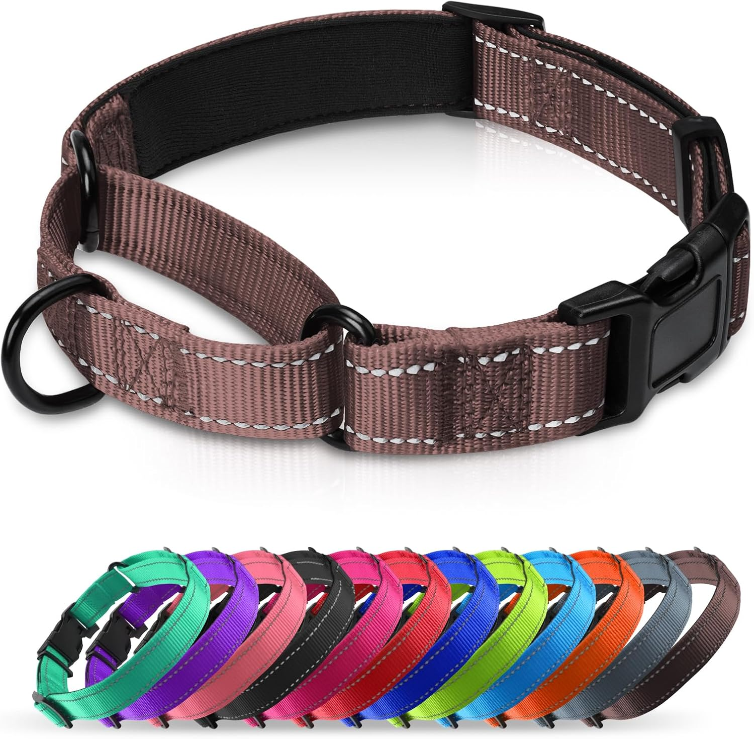 Padded Martingale Collar for Dogs | Neoprene Martingale Dog Collars | Reflective Nylon Martingale Collar | Adjustable Dog Martingale for Small Medium and Large Dogs