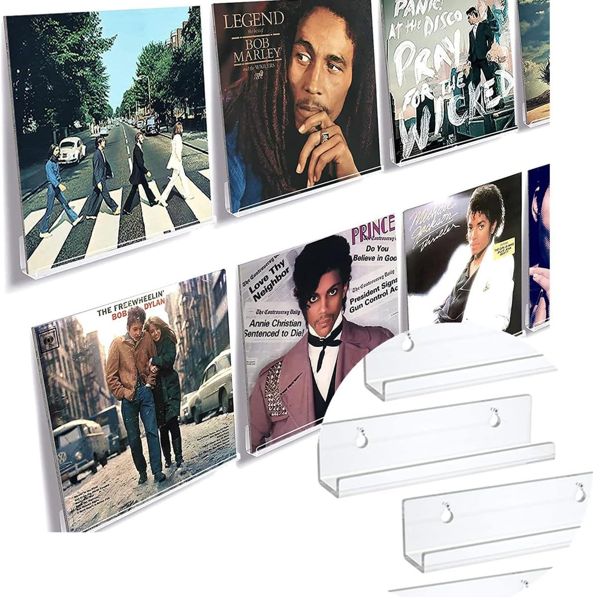Vinyl Record Shelf Wall Mount, 4 Pack 7 Inch Clear Acrylic Album Record Holder,For Book Photo Picture in Bedroom Living Room Kitchen Bathroom image number 5