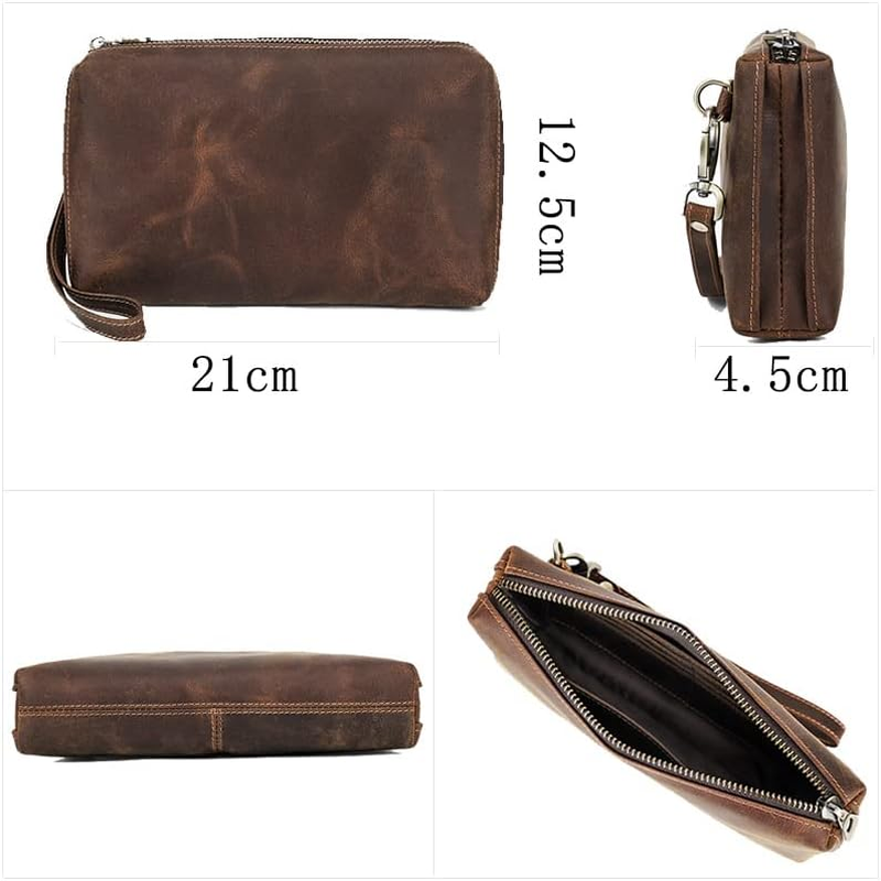 Generic Vintage Leather Mens Handbag, Business Handbag, Mobile Phone Storage Bag, Coffee, 21*4.5*12.5Cm, Coffee, 21*4.5*12.5Cm image number 6