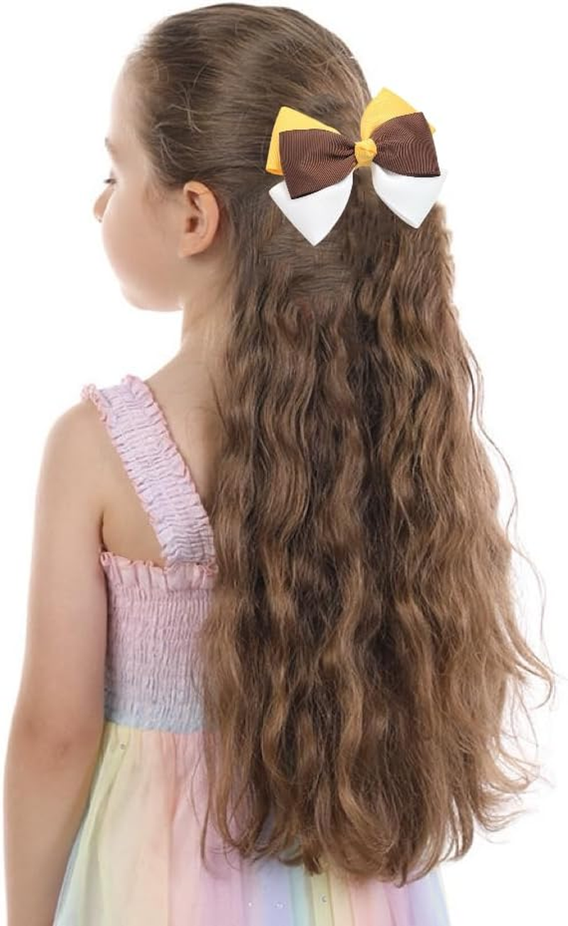 Happy Fall Ribbon Hair Bow Clips 3.5" for Girls, Cute Handmade Alligator Barrettes Hairpins Kids Thanksgiving Day Party Dress Outfit Decoration Accessories Gift（White，Yellow，Brown) image number 5