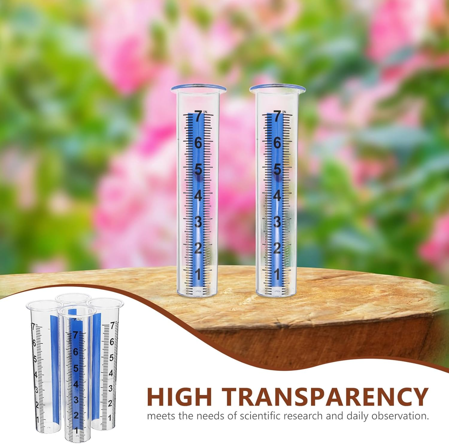 4PCS Outdoor Rain Gauge Tubes with Windproof Design Transparent Replacement Rainfall Measurement for Garden Lawn Backyard School and Greenhouse Use image number 5