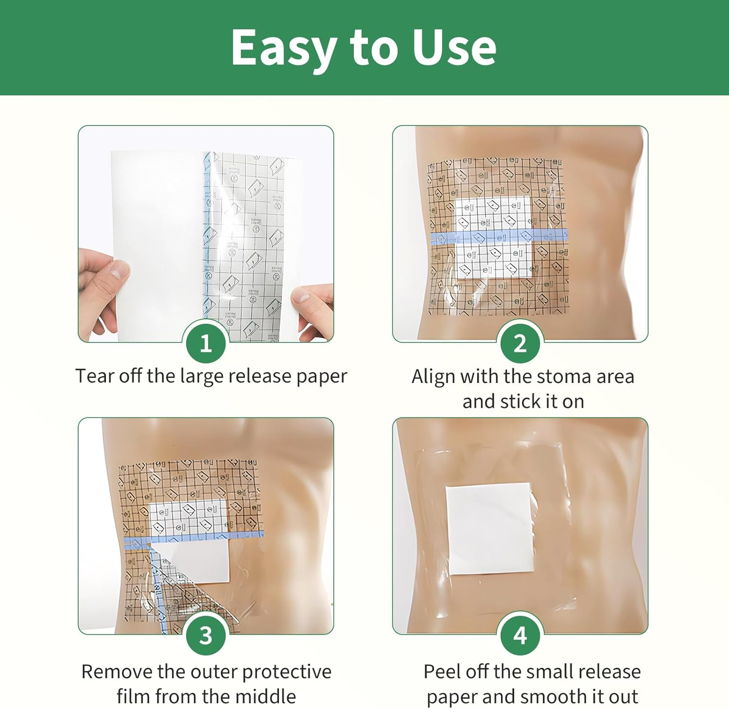 50 Pack Waterproof Ostomy Bag Shower Cover with Non-Stick Center Pad, 8"X 8" Colostomy Ileostomy Urostomy Bags Shower Guard Shields &ndash; Hands-Free Showering Leakproof Seal image number 5