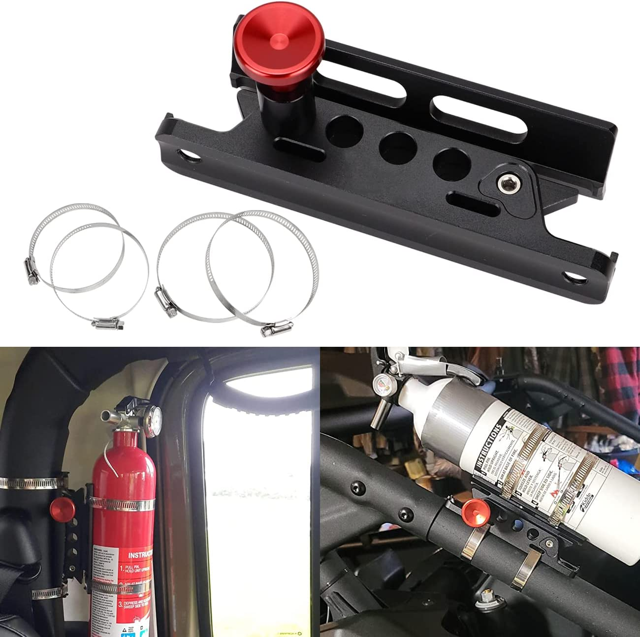 Universal Quick Release Roll Bar Fire Extinguisher Mount Bracket 6061-T6 Billet Aluminum Compatible with for Jeep Wrangler UTV Polaris RZR Ranger Can-Am Maverick ATV
