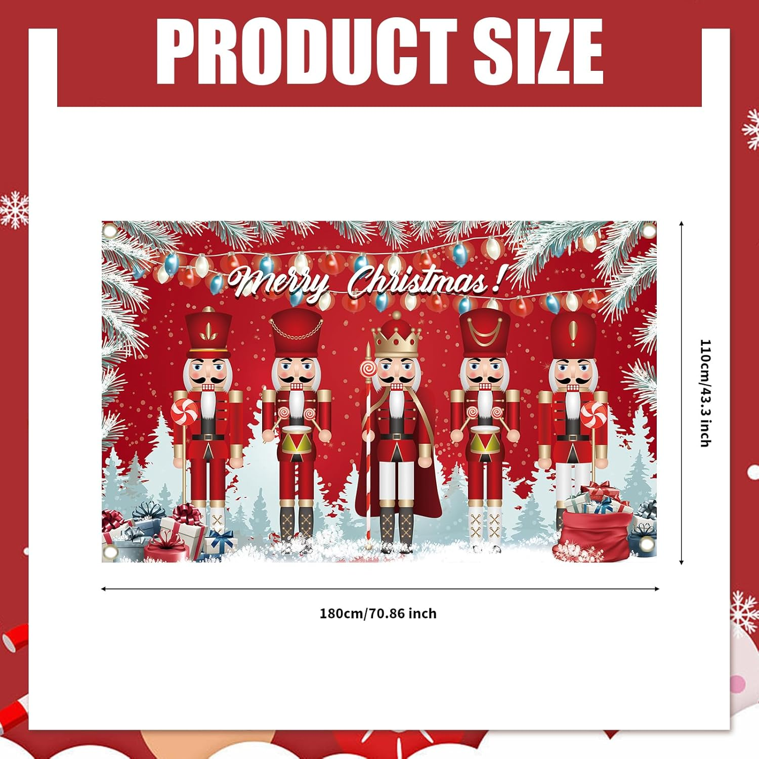 Valicaer Nutcracker Christmas Banner,Merry Christmas Decorations Nutcracker Banner Xmas Backdrop Banner Christmas Red Wall Photo Booth Sign Background Hanging Decor for Indoor Outdoor Party Supplies