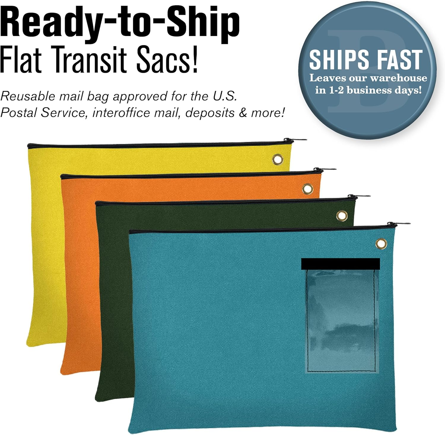 Banksupplies Canvas Interoffice Mailer, 14 Oz. - 14W X 11H - Royal Blue - Transit Bag - Large Zipper Bag with Grommet - Use with Padlock or Zip Tie for Security - Interoffice Mail Bag