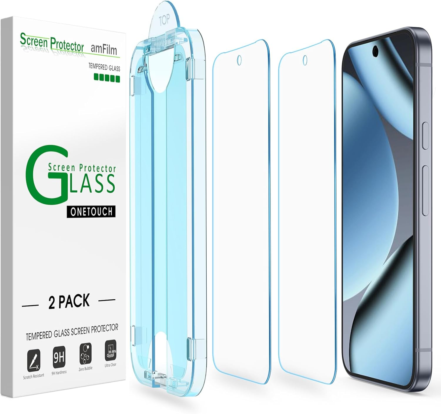 Amfilm Auto-Alignment Onetouch for Google Pixel 10/Pixel 10 Pro/Pixel 9/Pixel 9 Pro [6.3"] Screen Protector 2025 Tempered Glass, 30 Seconds Installation, Bubble Free, Case Friendly [2 Pack] image number 5