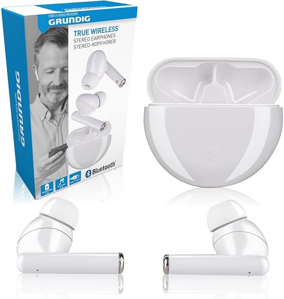Grundig True Wireless Bluetooth Headphones - 5 Hours Playtime - USB C Charging Function - White image number 3