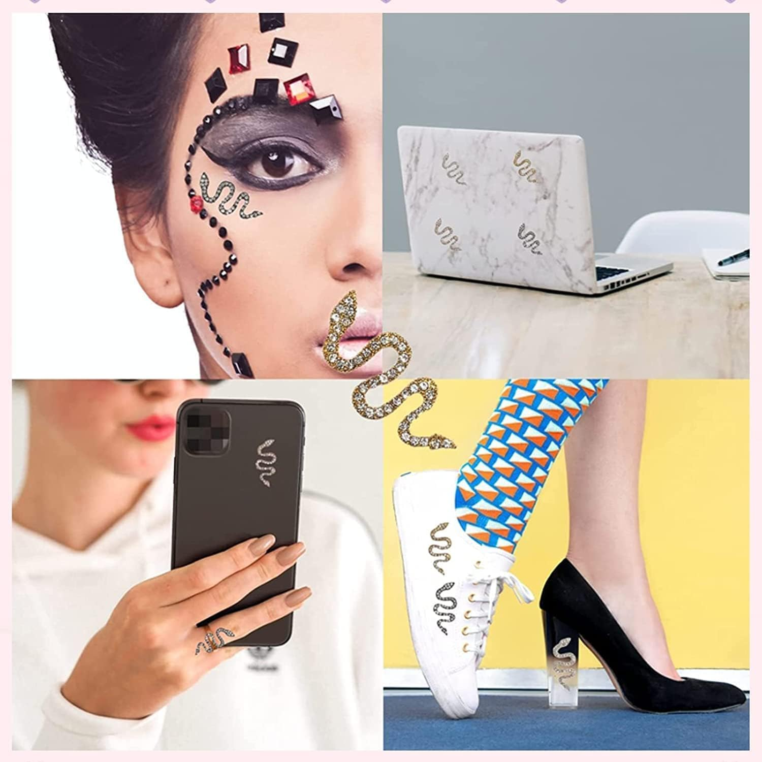 24 3D Snake Nails Charm Street Stone Nail Metal Make Nails Jewellery Art Jewellery Flashed Stone Nails Art Decorative Jewellery Nail Accessories (Rhinestone) Colour