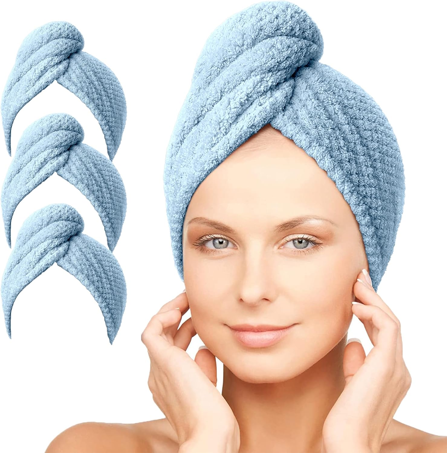 Hair Towels Wrap, Microfiber Super Absorbent Quick Drying Hair Turban, 10" X 26",3 Pack Beige