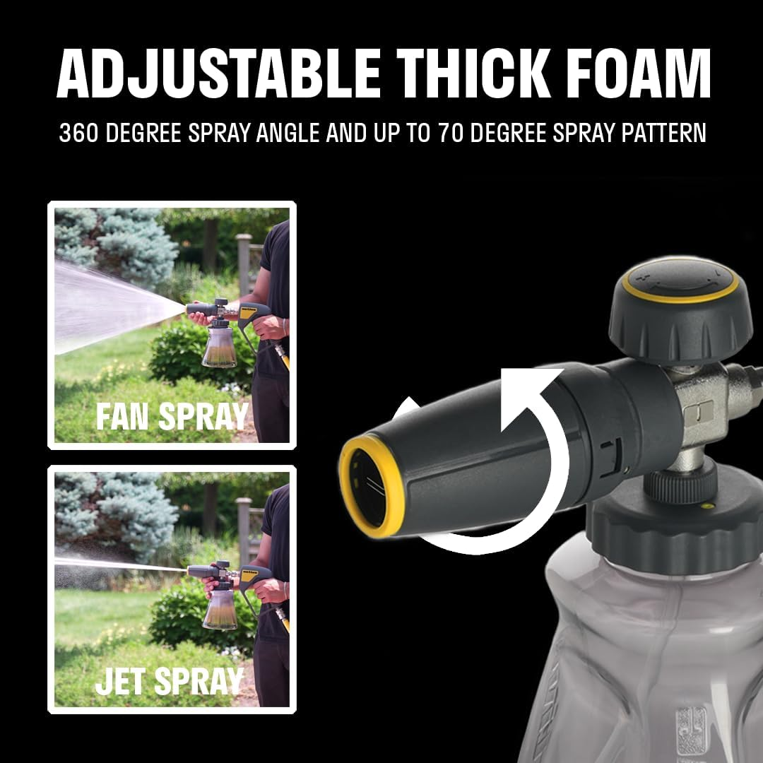 Active Premium Foam Cannon for Pressure Washers, 1000Ml Car Wash Snow Foam Gun for Thick Foam Spray, Advanced Durability with Max 4000 PSI & 4 GPM with 140F Temperature Resistance (JH60)
