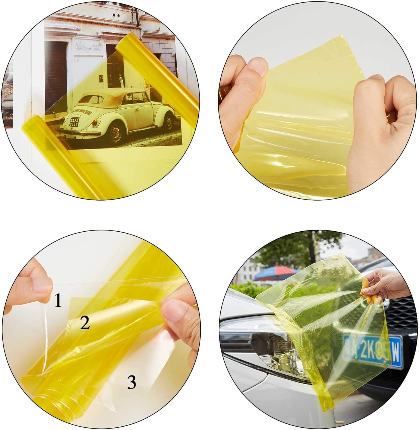 TOMALL 78.7''X12'' Golden Yellow Vinyl Film for Car Headlight Taillight Fog Lights Tint Self Adhesive Decals Sports Modification Car Stickers (Golden Yellow) image number 1