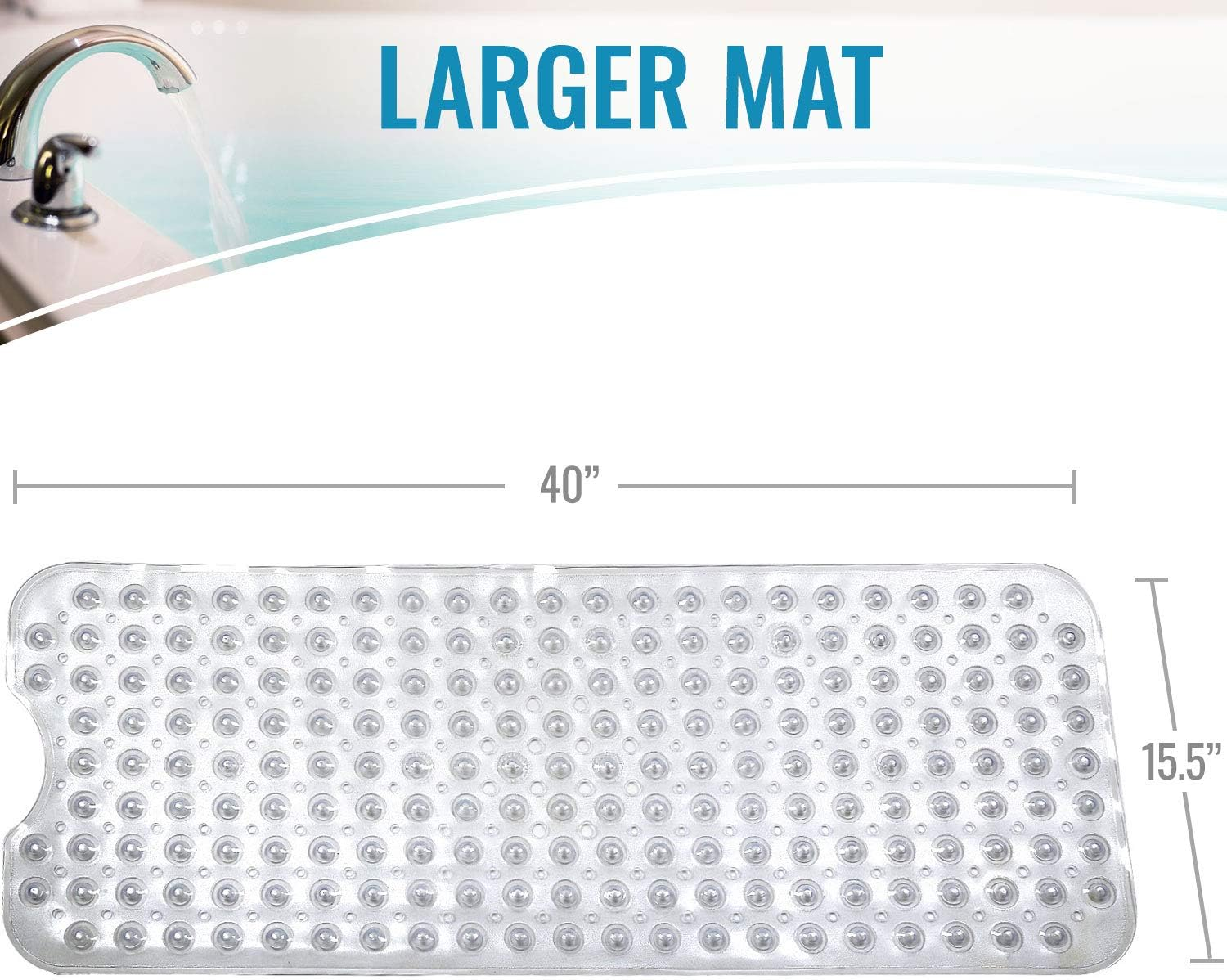 Healthsmart Bath Mat Extra Large No Slip Shower & Bathtub Mat with Suction Cups and Drain Holes for Anti-Slip Grip, Machine Washable, Extra Large, 40 X 15.5, Clear (Pack of 1) - Green image number 3