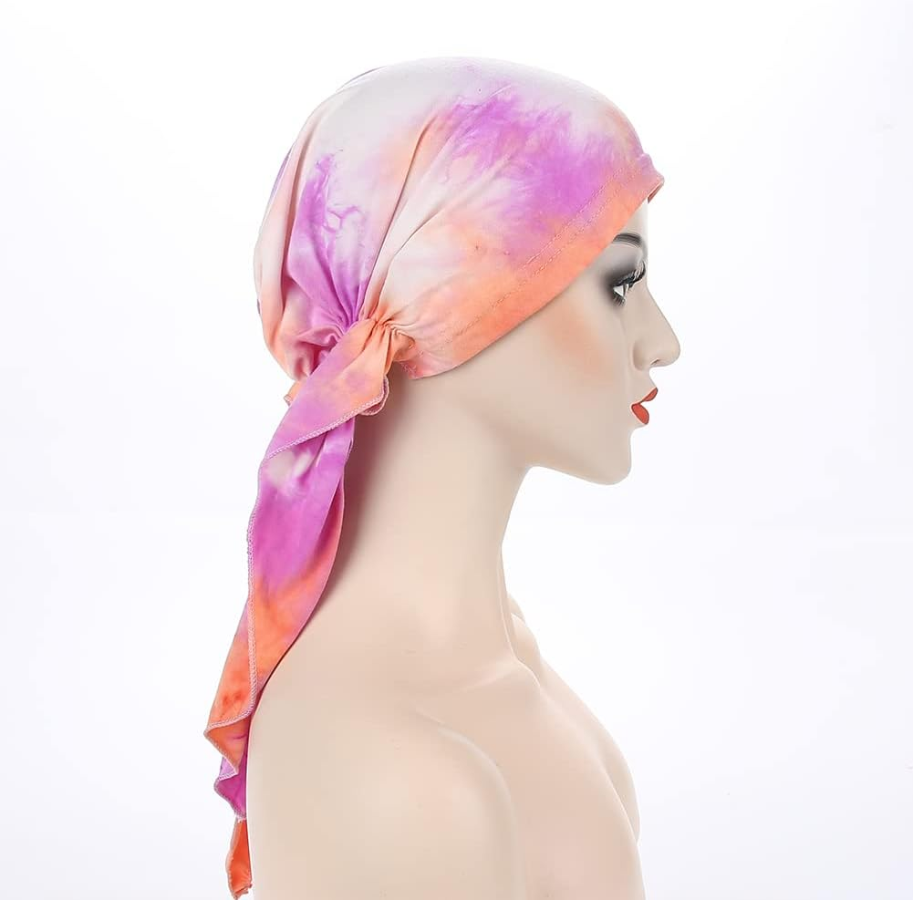 Fxhixiy Pre-Tied Bandana Turban Hat Chemo Cancer Headscarf Headwraps Headwear for Women Hair Cover Hat image number 5