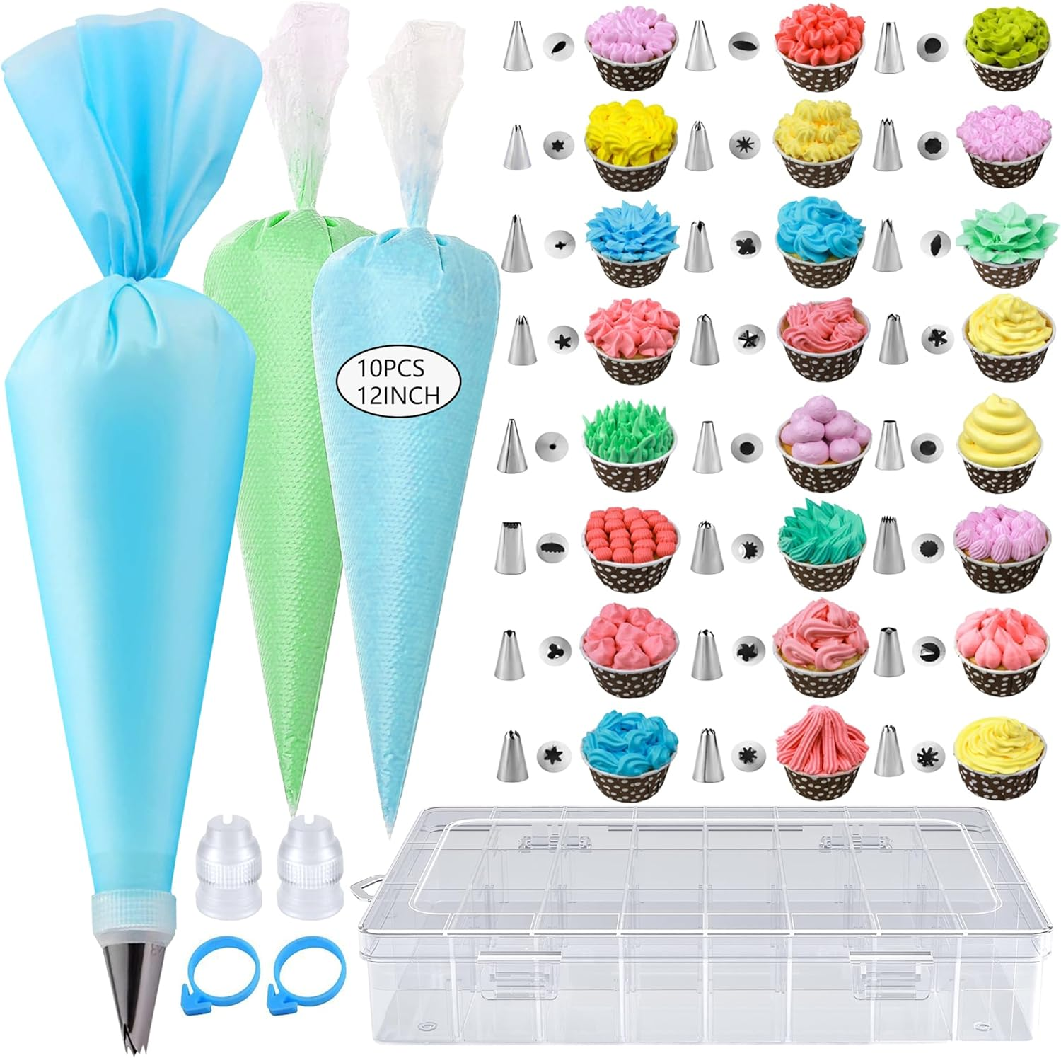 GZMAISULEE 40PCS Piping Bags and Nozzles Set, 12 Inch Pastry Bags, Cakes Decorating Kit, Silver, Stainless Steel, Silicone, Plastic, Petal, Star, Leaf, Round, Flower, Basketweave, Cake Decorating Kit image number 5