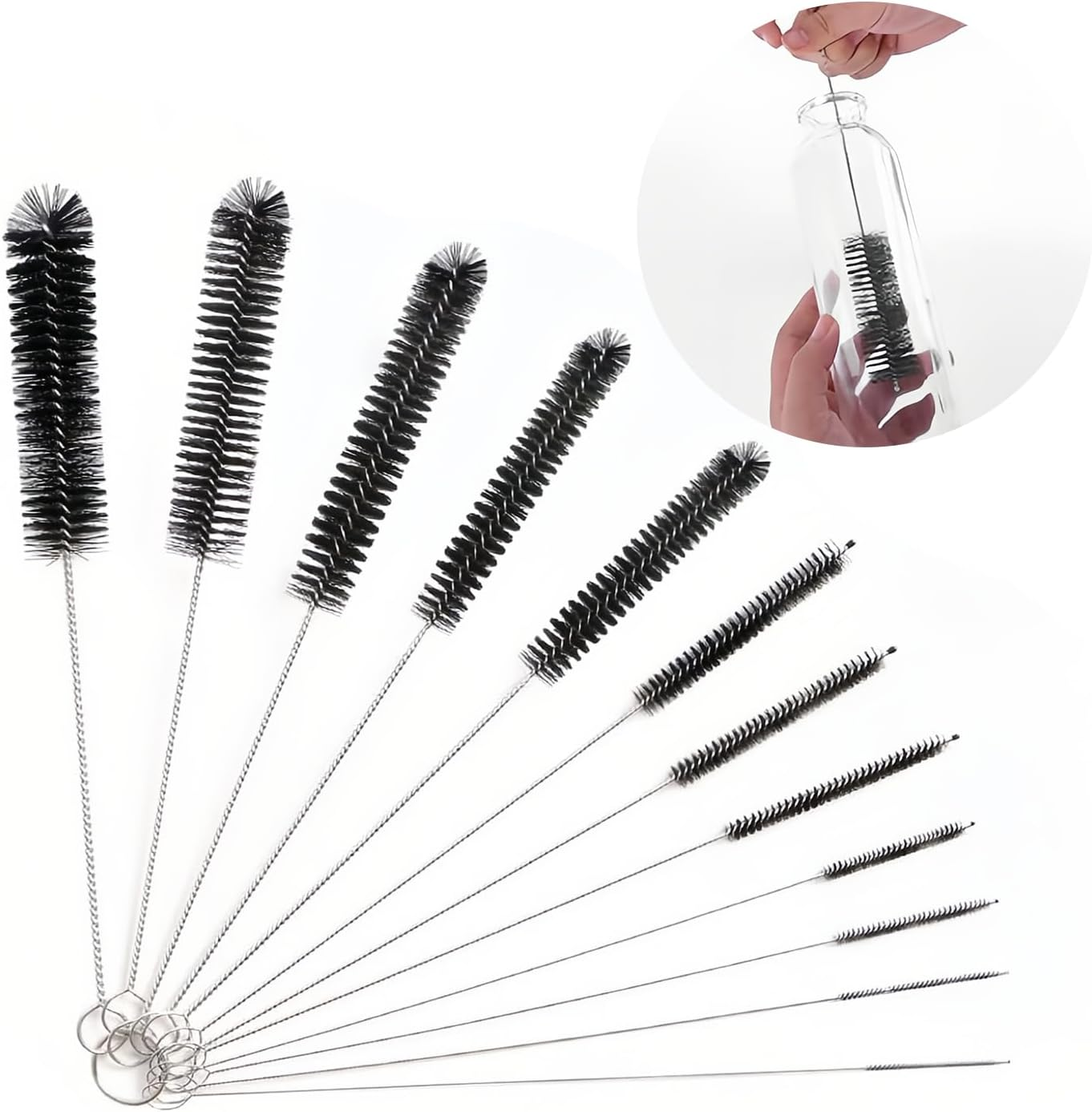 Straw Cleaner Brush Set, 12Pcs Bottle Brushes for Cleaning Small Pipe Cleaner Brush Small Brush for Cleaning, Reusable with Stainless Steel Handles, Perfect for Household and Kitchen Use image number 2