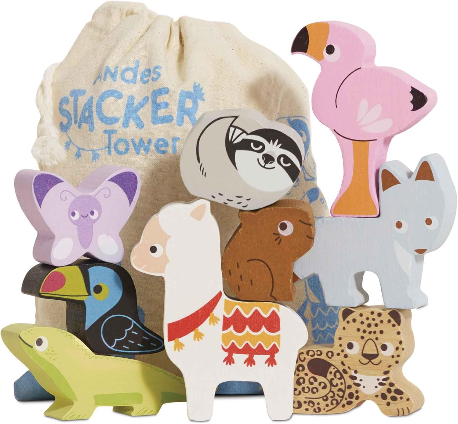 Le Toy Van Petilou Wooden Forest Stacker Tower & Bag Set Premium Wooden Toys for Kids Ages 12 Months & Up