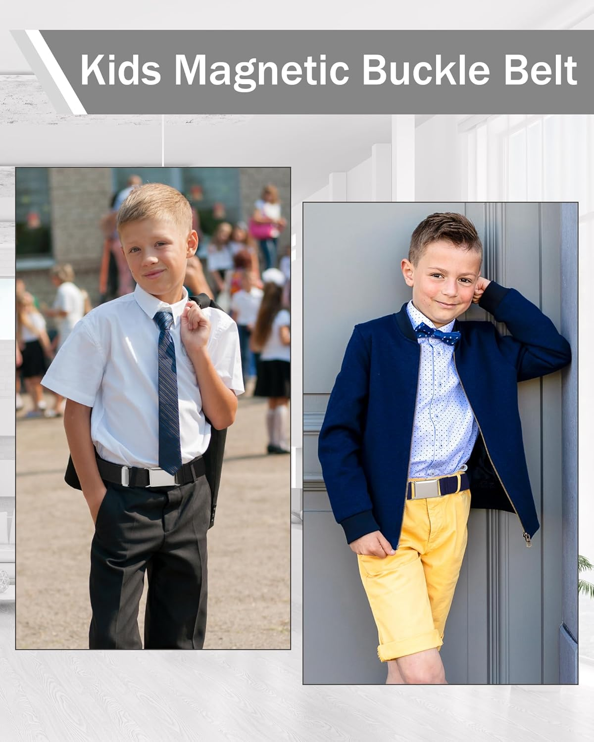 Toddler Kids Adjustable Buckle Belt - Elastic Child Silver Buckle Belts for Girls Boys by WELROG - Black *2 image number 4