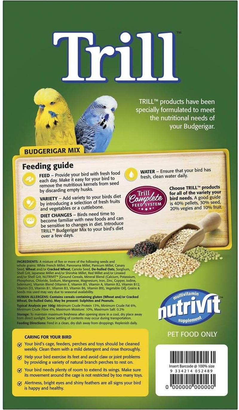Trill Budgie Mix 1.8 Kg &ndash; Bird Seed Mix with Nutrivit Multivitamin Supplement for Budgies &ndash; Bird Food with Nutritious Millet, Canary, Oats, Wheat, Sorghum, Canola & Lin Seeds image number 3