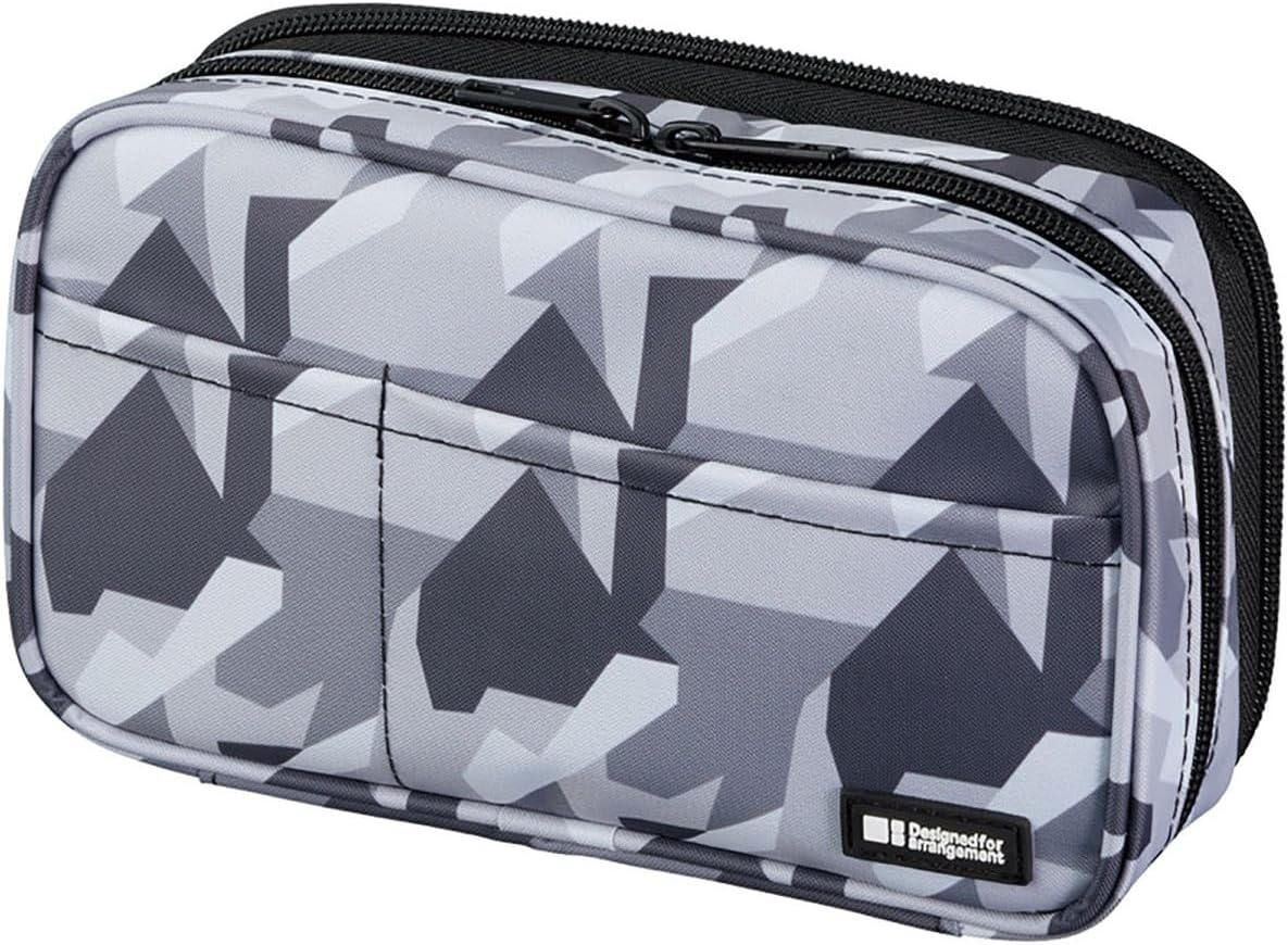 LIHIT LAB Large Capacity Double Zipper Pencil Case for School Office College, Big Capacity 6 Compartments Pencil Bag Holder Adults Teen Boys Girls, Travel Cosmetics Storage, Ice Gray Camo (A7555-135)