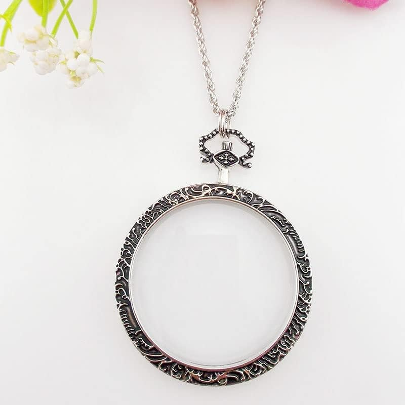10X Magnifying Glass Necklace Magnifier Necklace Pendant Optical Magnifier with Chain Necklace for Library, Reading, Zooming and Jewelry (Silver) image number 4