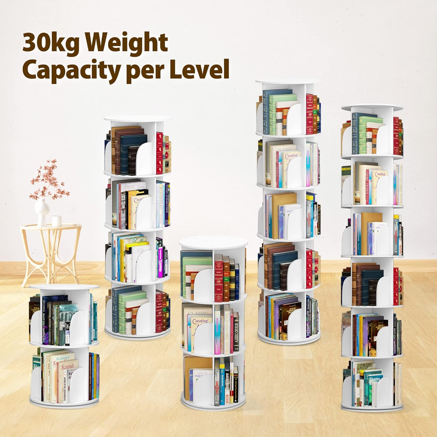 MIUZ 4 Tier Rotating Bookshelf 360 Display Tier Floor Standing Bookcase Storage Rack for Kids and Adults Bookshelf Organiser (4 Tier) image number 5