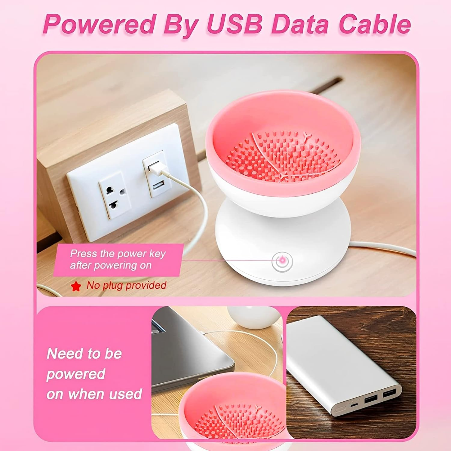 Electric Makeup Brush Cleaner, Automatic USB Makeup Brush Cleaner Machine, Time Saving Electric Cosmetic Brush Cleaner Deep Cleaning Automatic Makeup Brush Spinner for Makeup Brushes Home 3.5X3.5X3.5 In image number 1