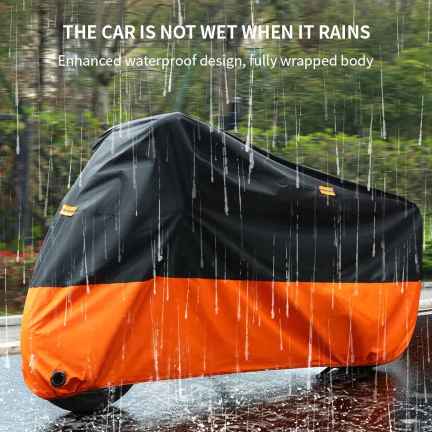 New Motorcycle Cover All Season,Quality Waterproof Sun Outdoor Protection Scooter Shelter Tear Proof Night Reflective & Front and Rear Lock-Holes,Storage Bag Fit up to 105" Motorcycles Yamaha,Honda image number 6