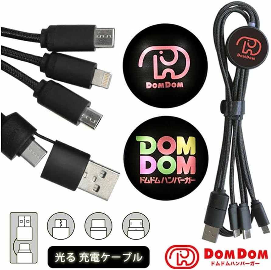 Granthunk Charging Cable, Domdom-Hamburger Flash Multi Charging Cable, Red, Micro-Usb Type-C, 3-In-1 Character, Type C, Iphone Android image number 1