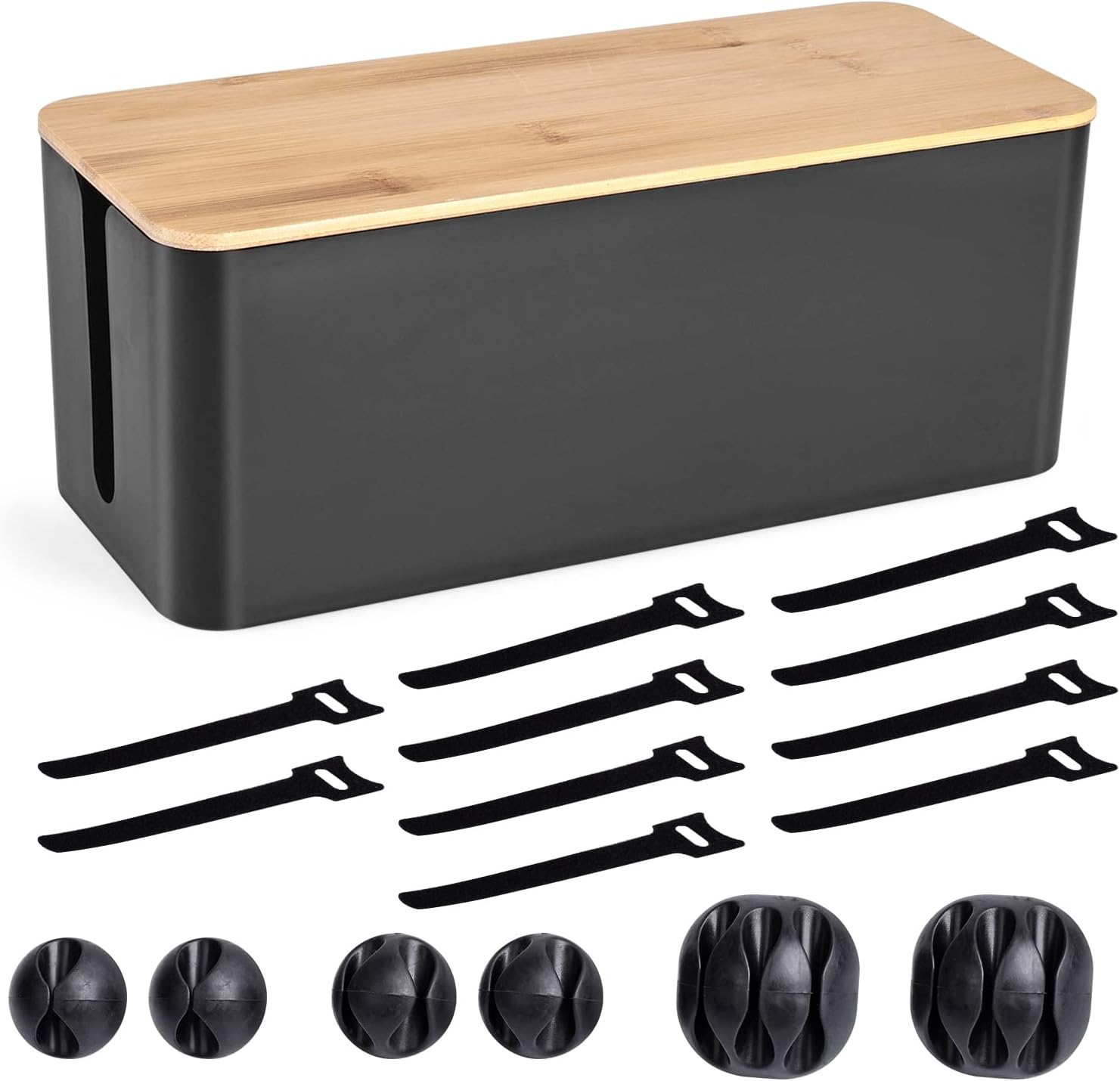 Cable Management Box - Wooden Style Cord Organizer Box to Hide Wires & Power Strips | Desk Computer Cable Organizer Box | Safe ABS Material | 12.6" (L) X 5.3" (W) 4.9" (H) | for Home & Office - Black image number 6