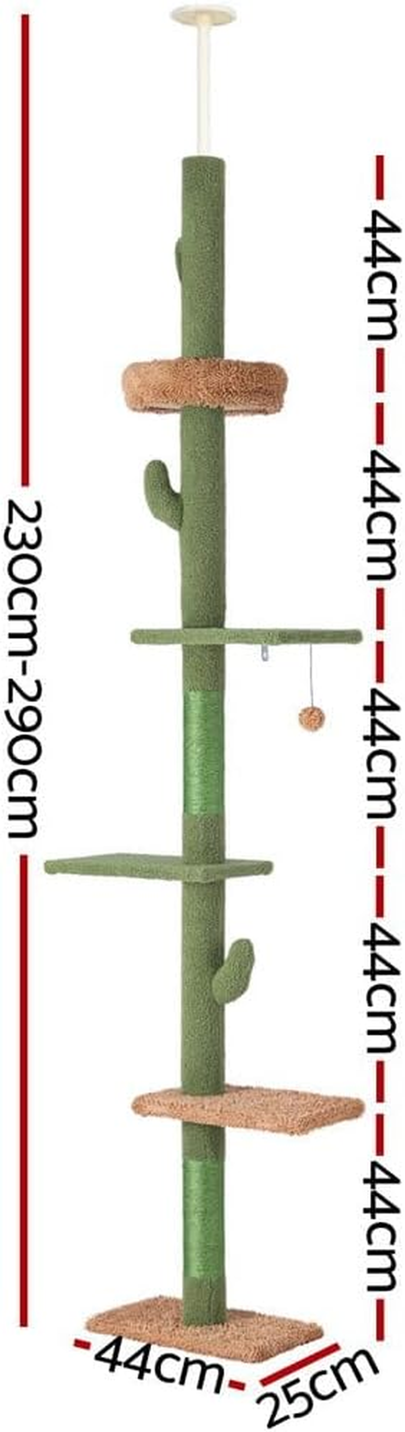 I.Pet Cat Tree Floor to Ceiling, 290Cm Cat Scratching Post, 5-Tier Cat Tower with Condo & Hammock Bed, Play Towers & Trees for Cats Indoor, Easy to Install, Green image number 2