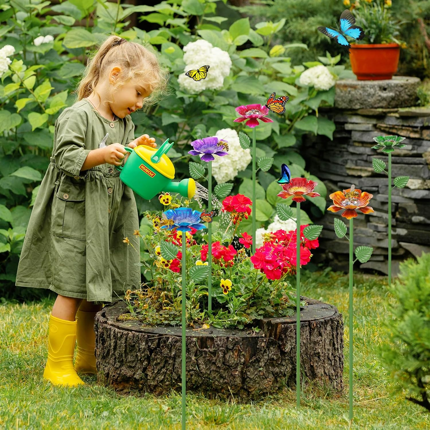 Bee Watering Station for Garden, 4 Pack Metal Bee Water Feeder for Outdoor Yard Patio Decor, Butterfly Watering Station Bee Bath Bowl for Garden (Blue,Yellow,Red,Green) image number 6