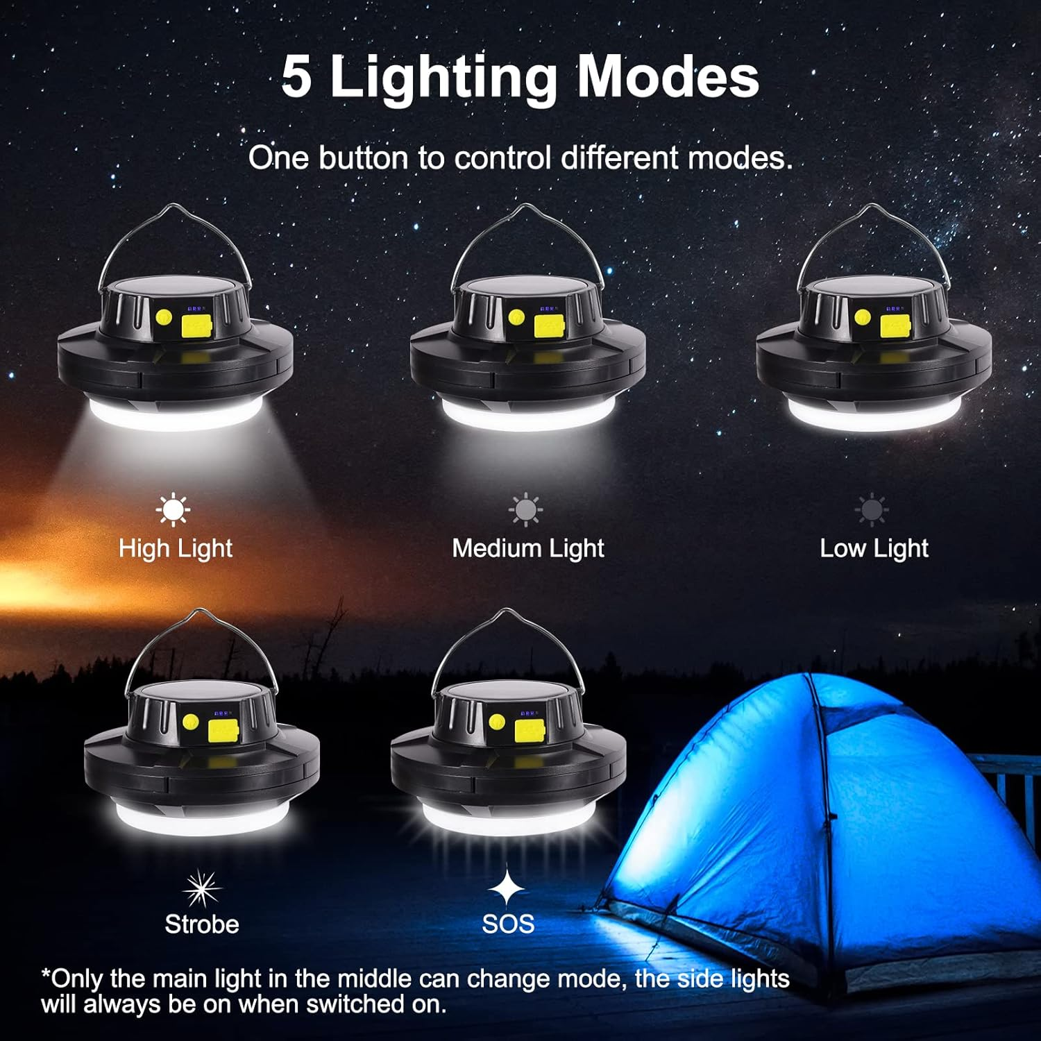 LED Camping Lantern, Dimmable Portable Outdoor Solar Emergency Light, USB Rechargeable 4000Mah Tent Light, Camping Light for Hiking, Fishing image number 6