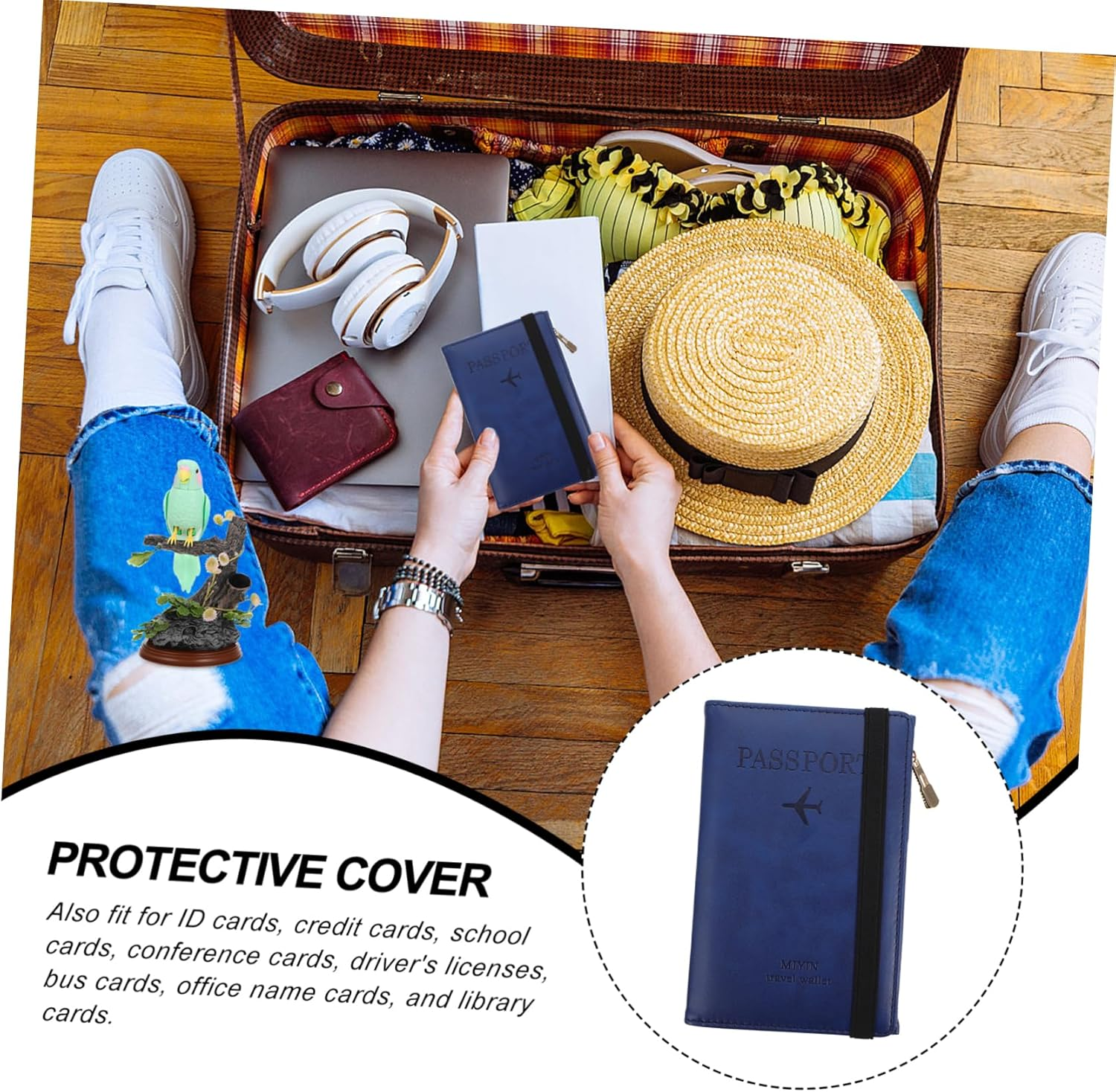 GLSTOY Passport Bag Slim RFID Blocking Pu Cards Organizer for Travel Document Holder Lightweight Protective Cover for Gate Pass Id Cards - Navy image number 6