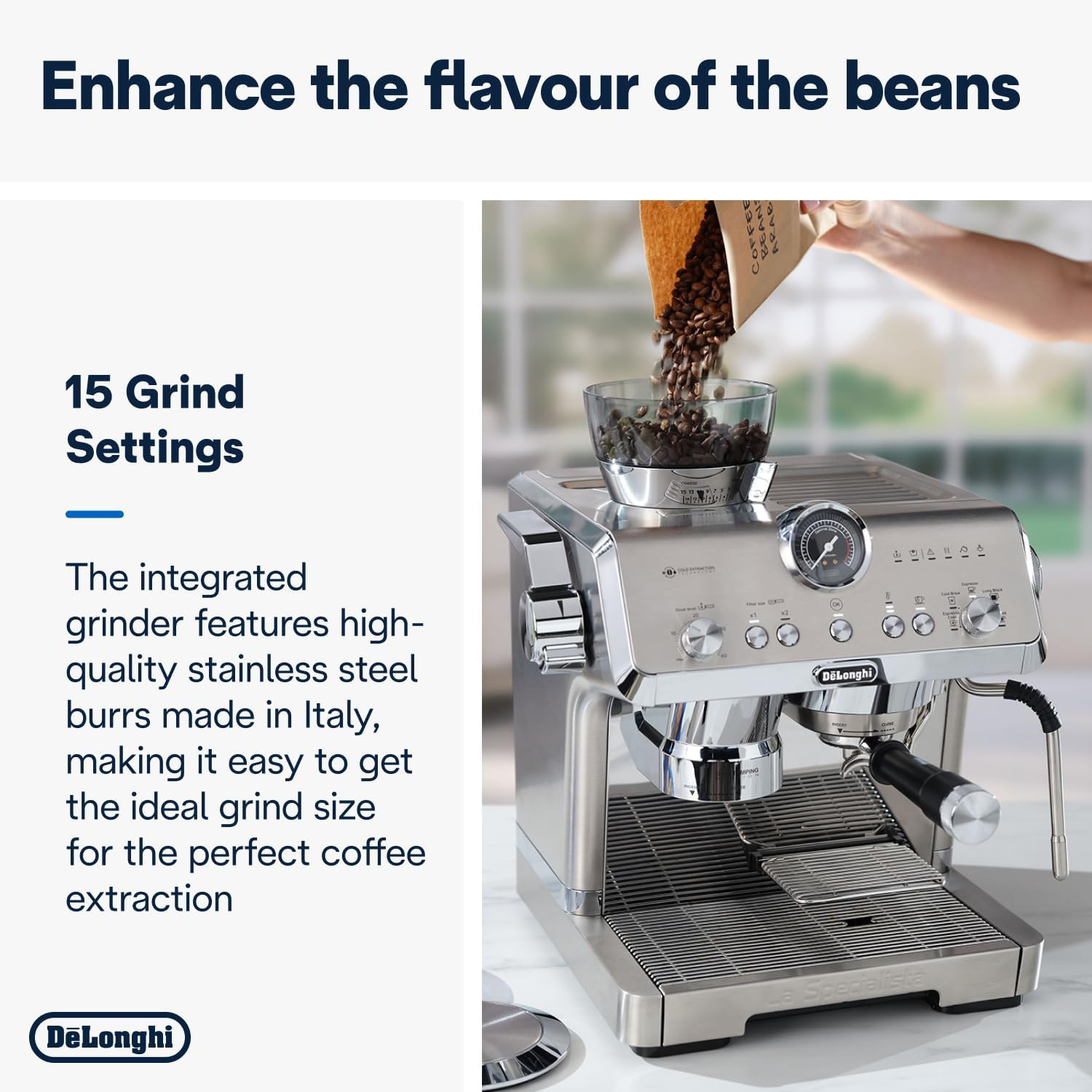 De'Longhi La Specialista Opera Manual Espresso Coffee Machine EC9555.M, Smart Tamping Station, 15 Grind Settings, Cold Brew Function, Latteart Steam Wand, Includes Milk Frothing Jug, Metal - Black image number 3