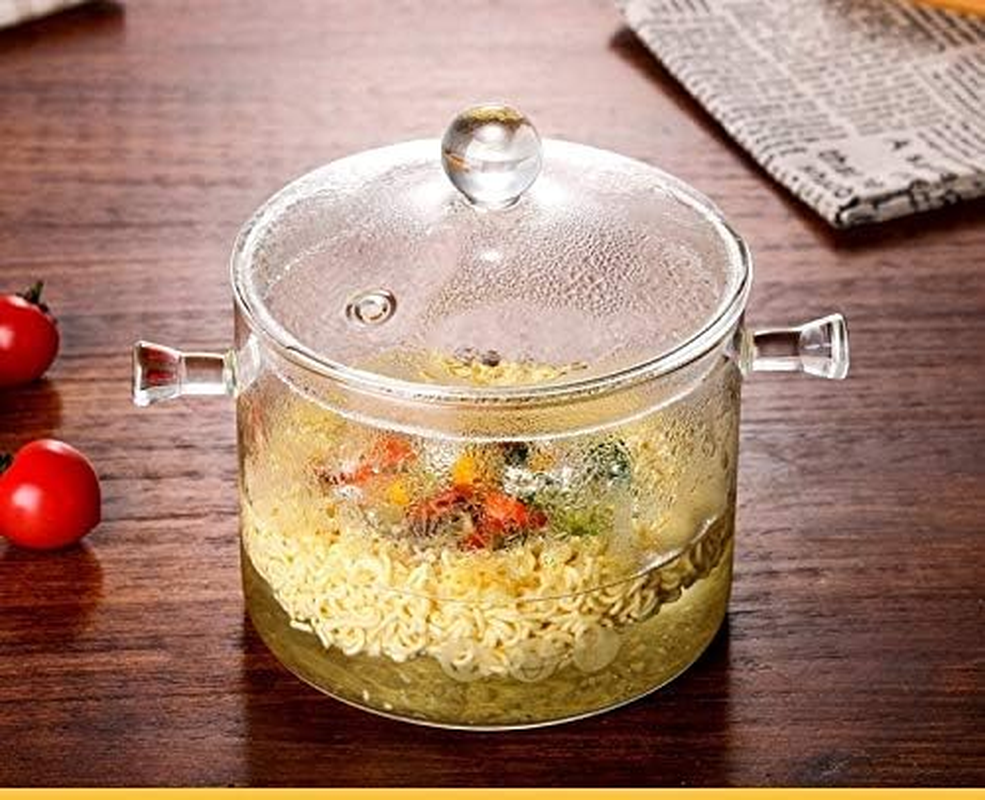 1.5L High Borosilicate Heat-Resistant Glass Clear Pasta Instant Noodle Pot Pan Stew Cooker Baby Food Milk Sauce Hot Pot with Lid Mini Size Cookware image number 2
