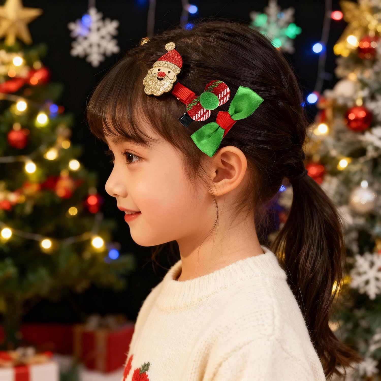 8Pcs Christmas Hair Clips Cute Decorative Hair Accessories Santa Headdress Hairpin Christmas Hat Hair Bows for Girls Women Kids Gifts Red and Green image number 5