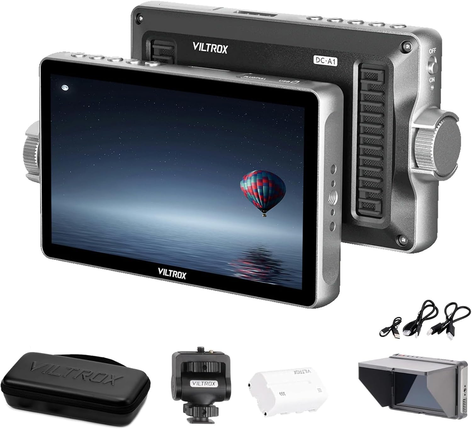 VILTROX DC-A1 with Battery Kit,7" 2800Nit Ultra-Bright Touchscreen Camera Field Monitor, 4K HDMI Input/Output, 1920X1080 FHD, DSLR External Monitor with Cooling Fan, Sunshade Hood,3D LUT image number 3