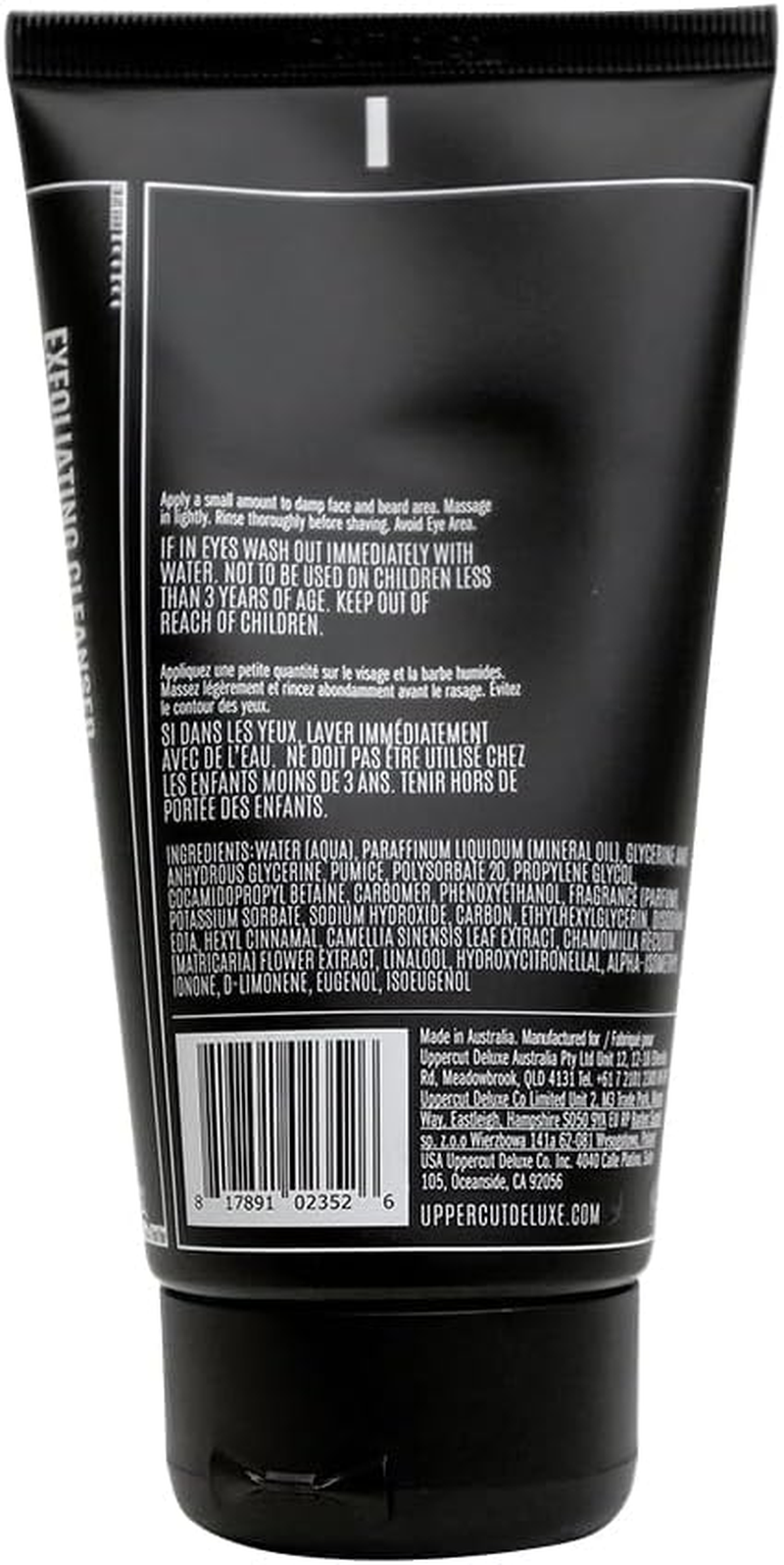 Uppercut Deluxe Exfoliating Cleanser, Mens Face Wash to Gently Cleanse and Detox Skin, with Ground Pumice and Charcoal to Moisturise and Exfoliate, Suitable for Daily Use 240Ml