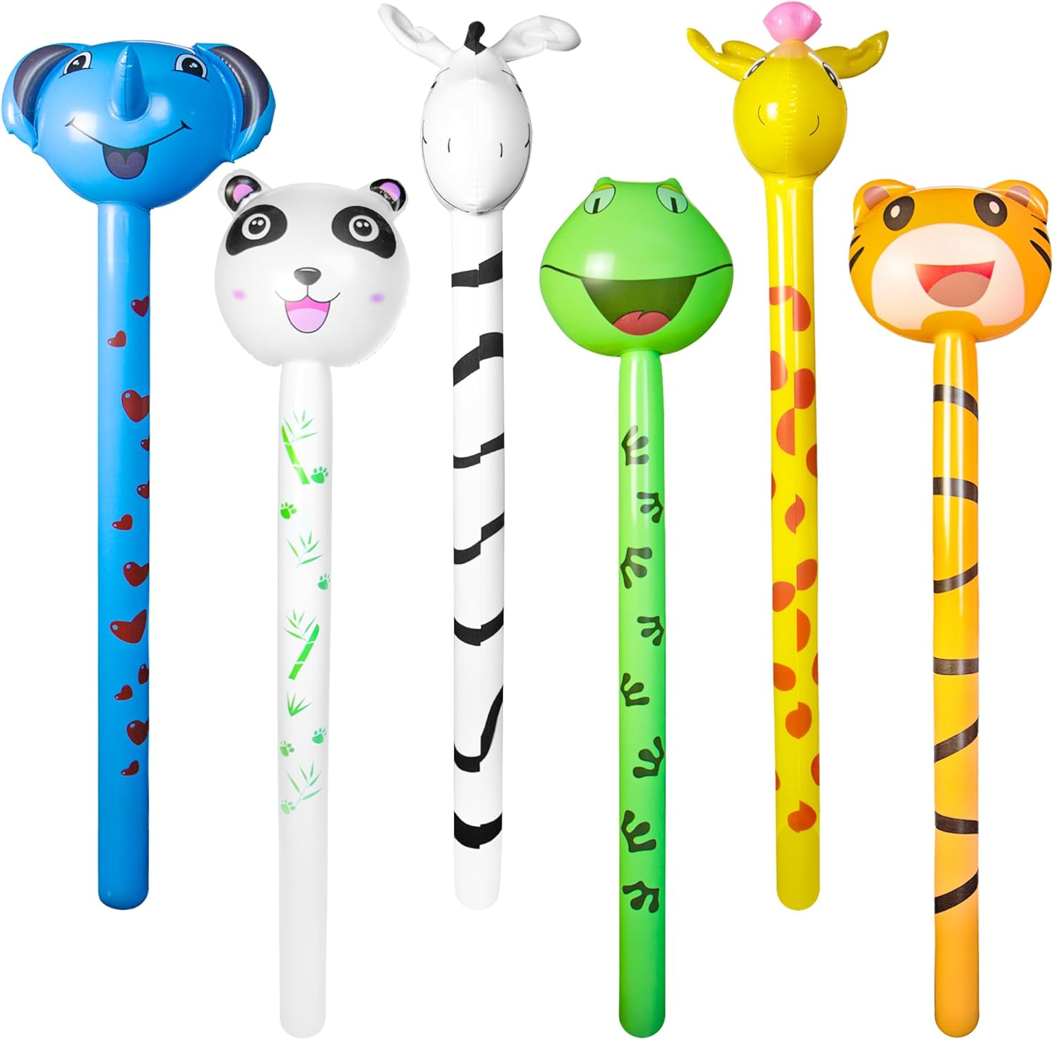 Novelty Place 6 Pcs Inflatable Animals Stick with Sound - Jungle Safari Animal Balloons Stick Blow up Toys for Kids Animal Theme Birthday Party Favors and Decorations image number 2