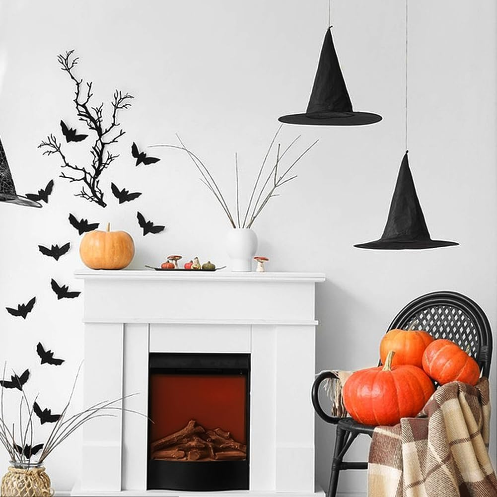 Geli 12 Pieces Halloween Witch Hats,Black Hanging Witch Hat, Wizard Hat Witch Costume Accessories Floating Hats with Rope for Halloween Decorations Indoor Outdoor
